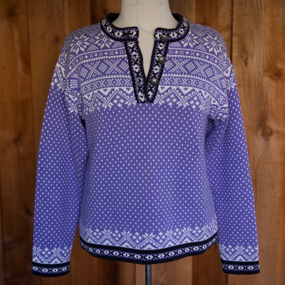 Vintage L.L. Bean 100% Cotton Purple Knitted Fair Isle Nordic Sweater Woman's M - Picture 5 of 15